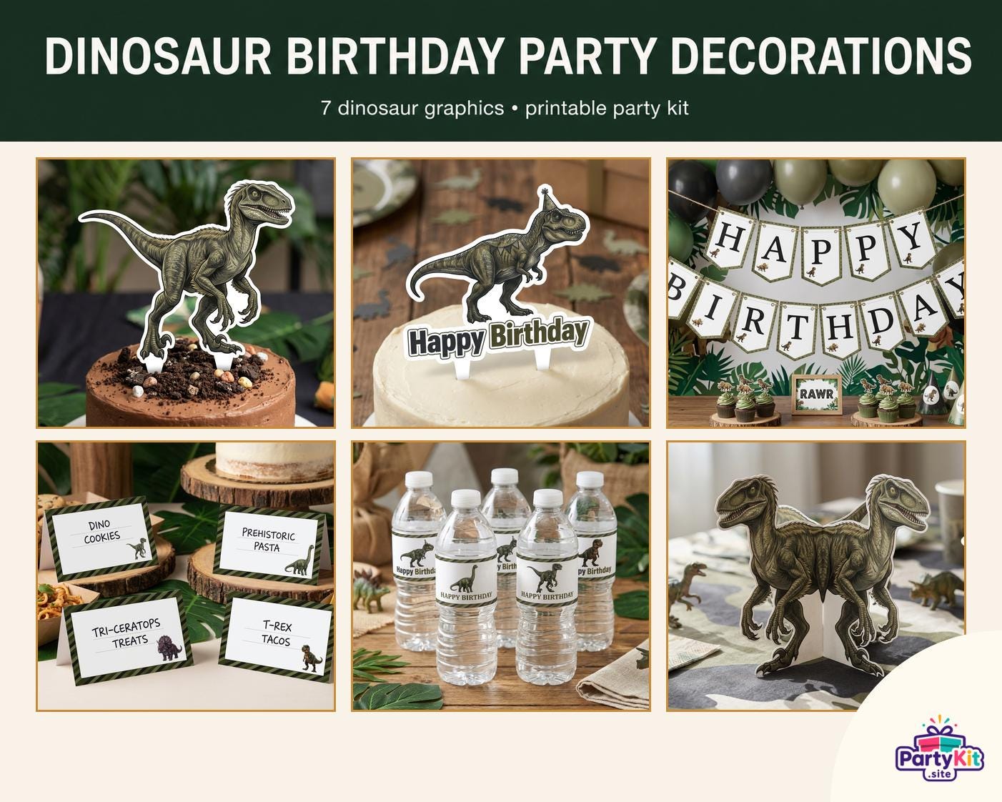 Featured photo for the Dinosaur Birthday Party Decorations Bundle